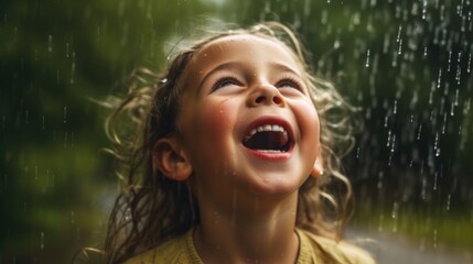 A child's joy in the face of raindrops.