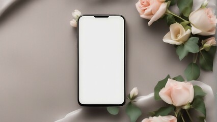 blank screen phone on wedding background mockup
