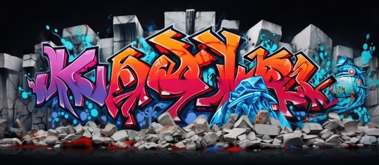 very colorful graffiti art over a rock wall Generative AI