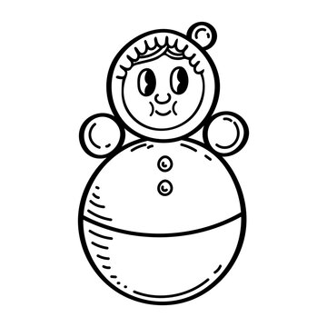Children toy doll roly-poly sketch. Preschool games. Hand drawn doodle illustration.
