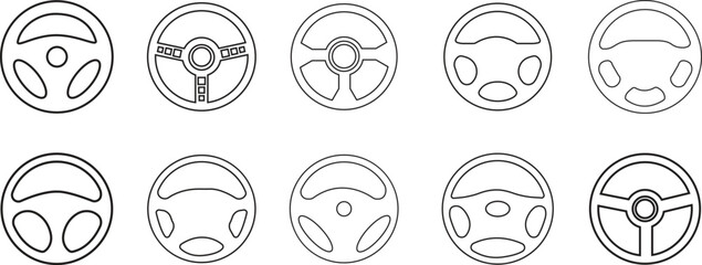 Car  automobile steering or driving wheel flat and line icon set for apps isolated on white background. symbol in flat style. element Vector illustration for web and mobile design. logo template