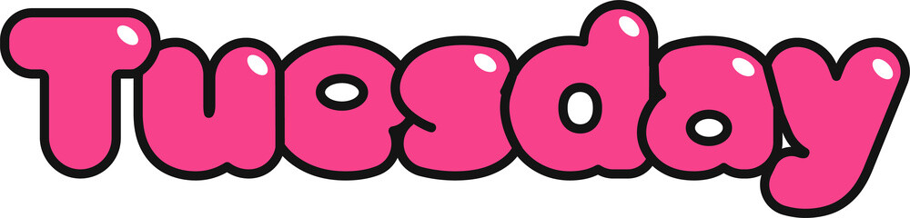 The word of Tuesday. Trendy bubble letter font. Tuesday typography cartoon bubble design vector. PNG transparent background