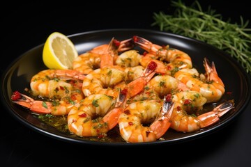 Shrimps cooked in olive oil lemon and garlic sauce