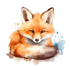 Fototapeta premium Cute little fox watercolor illustration