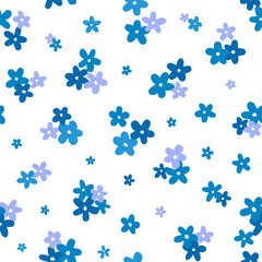 Forget-me-not flowers seamless pattern. Beautiful blue flowers spread on white background. Simple hand drawn flat style. Vector