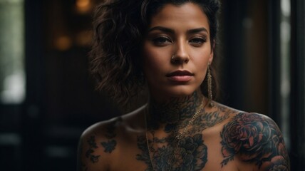 portrait of a woman with tattoos Generative Ai