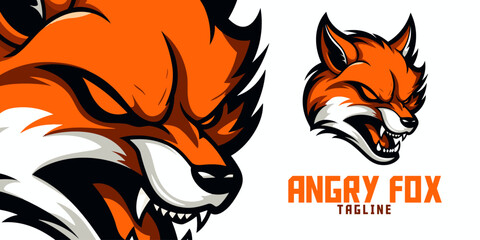 Fototapeta na wymiar Rage-Filled Fox Illustration: Logo, Mascot, Artistic Creation, Vector Graphic for Sporting and E-Sporting Squads, Mascot Head of the Orange Fox 