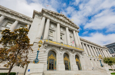 Sunny view of The San Francisco City Hall with cityscape
