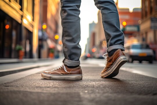 A photo of a person's feet in a pair of trendy sneakers