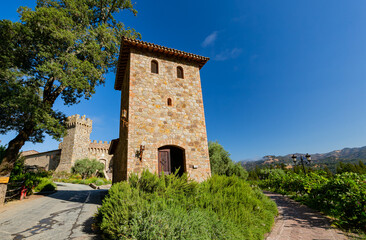 Fototapeta na wymiar Sunny exterior view of the Castello di Amorosa winery