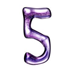 Five number y2k alphabet with liquid dark purple chrome effect