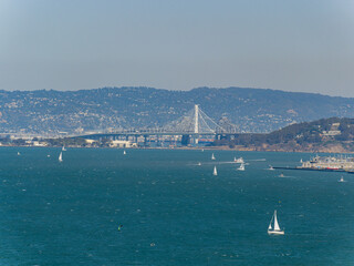 Sunny view of the cityscape, skyline with San Francisco Bay