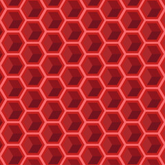 Seamless pattern with hexagons cubes 3d red color vector
