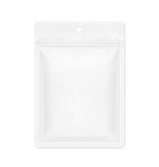 Realistic pouch bag mockup with slot hole. Vector illustration isolated on white background. Flat lay view. Can be use for template your design, presentation, promo, ad. EPS10.