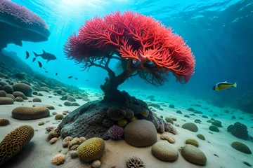 Tuinposter scuba diver and coral reef © asad