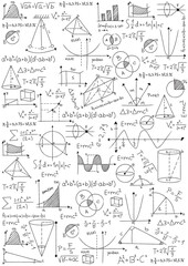 Math vector with formulas geometrical plots and calculations Endless texture - obrazy, fototapety, plakaty