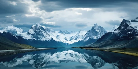 Wall murals Reflection Beautiful pristine mountain landscape reflected in a still lake. Mirror reflection of national park scenery and sky.