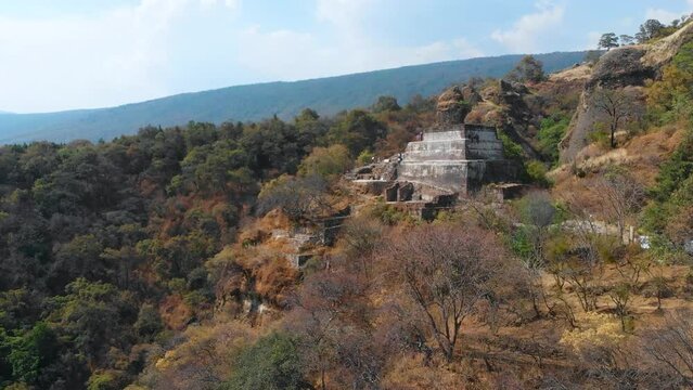 Toma de Drone de Pir&aacute;mide en Zona Arqueol&oacute;gica el Tepozteco - Tepoztl&aacute;n, Morelos, M&eacute;xico. 
