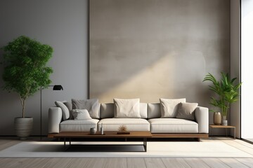 Stylish modern living room with a large gray sofa