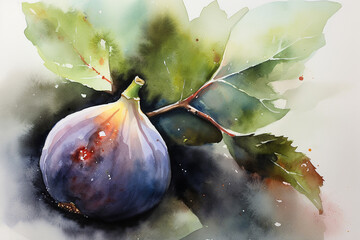 Image of Watercolor drawing of fig fruits. Generative AI printed on Printed Glass Splashbacks