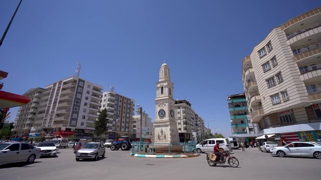 Clock tower in Akcakale district of Urfa 4K