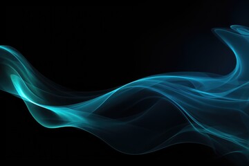Teal blue blurry smoke wave on black background