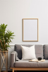 Poster Frame Mockup in Natural Living Room, Full of Plants, Generative AI