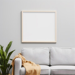 Poster Frame Mockup in Natural Living Room, Full of Plants, Generative AI