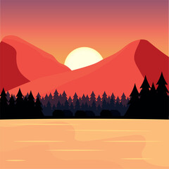 Fototapeta premium Colored natural landscape with trees Vector