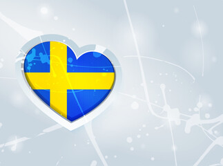 Sweden Flag in the form of a 3D heart and abstract paint spots background - 640920533