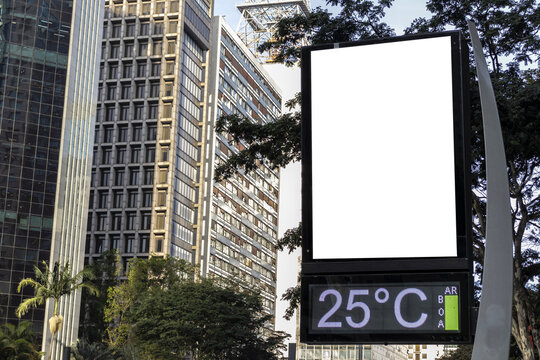 Billboard Blank Mock Up In The City Of Sao Paulo. Use This Photo Day Mockup For Your Outdoor Design.