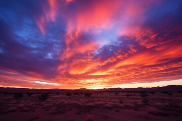the most amazing sunset sky over a desert you can imagi with vibrant colors - background stock concepts