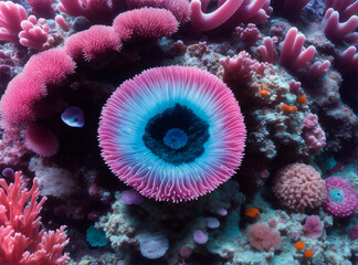 Fototapeta na wymiar Anemone and coral reef in aquarium, coral reef in the sea