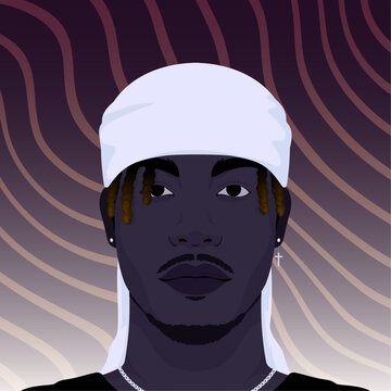 Portrait of athletic guy with braids wearing durag
