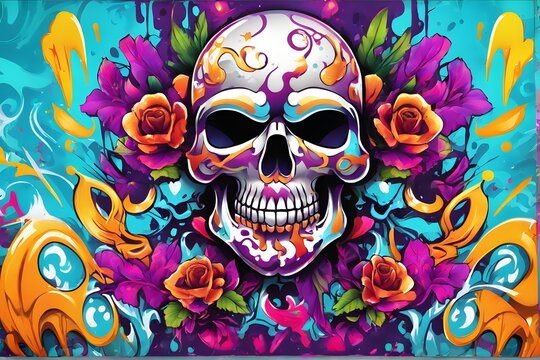 Skull Graffiti Background, Skull Graffiti Wallpaper, Skull Graffiti Pattern, Graffiti background, Graffiti Art, Graffiti Wallpaper, AI Generative