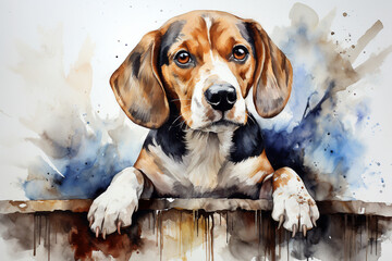 Watercolor painting Beagle, Generative Ai