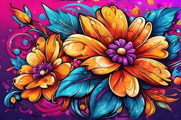 Flower Graffiti Wallpaper, Graffiti Background, Floral Graffiti Pattern, Flower Graffiti background, Flower Graffiti Art, Floral Graffiti Paint, AI Generative - obrazy, fototapety, plakaty