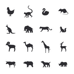 animal Silhouettes icons set isolated on white background vector illustration