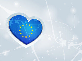 EU Flag in the form of a 3D heart and abstract paint spots background - 640932300