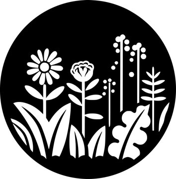 white flowers black circle garden scene clip art preview