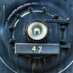 front of old steam locamotive