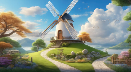 Obraz premium Renewable Energy: Wind Turbine Harnessing Nature's Power at Sunset