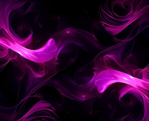 Obraz premium Black background with purple feathers, pink and black, swirling vortexes, focus stacking, fractalize, spirals, sharp & vivid colors, purple fractal artwork, small brushstrokes.