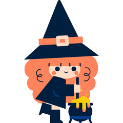 Halloween Cute Cartoon Witch is Stirring Pot Brew Poison