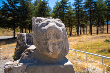 Lion head sculpture in Hattusa. Hattusas was the capital of the Hittite Empire in the late Bronze Age.