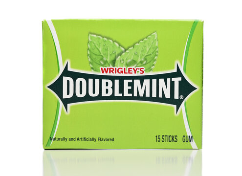 IRIVNE, CALIFORNIA - 27 AUG 2023: A package of Wrigleys Doublemint gum.