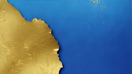 青い紙のテクスチャ背景に金箔、豪華な壁紙｜gold leaf on blue paper texture background, luxury wallpaper. Generative AI