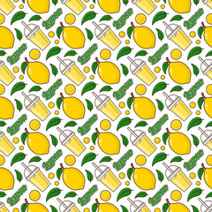 Lemon fruit juice seamless pattern background illustration