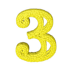 Symbol made of yellow cubes. number 3