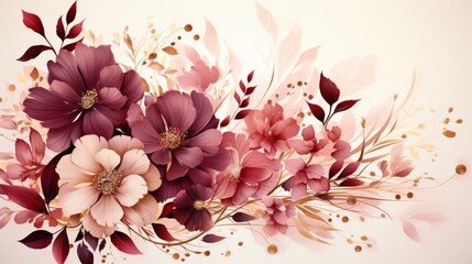 A soft pink floral background illustration. Generative AI. 
